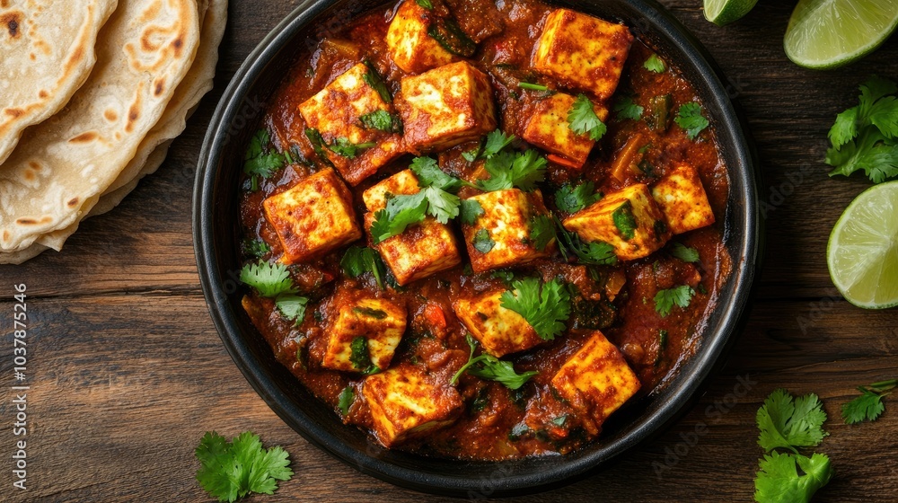 Flavorful Paneer Dish with Fresh Herbs and Lime Slices Flavorful Paneer Dish with Fresh Herbs and Lime Slices