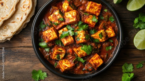 Flavorful Paneer Dish with Fresh Herbs and Lime Slices