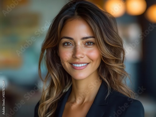 confident latin hispanic businesswoman smiles at the camera, holding a digital tablet, showcasing her leadership in the modern fintech landscape