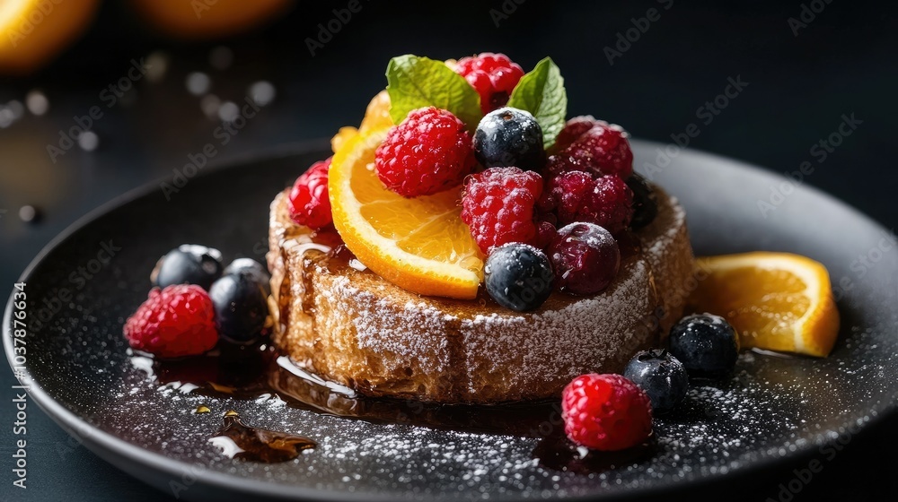 Delicious French Toast with Berries and Citrus Garnish Delicious French Toast with Berries and Citrus Garnish