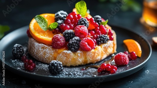 Fresh Berry Tart with Orange Slices and Mint