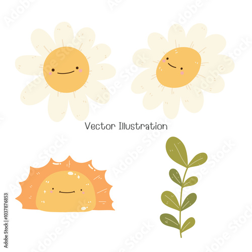 Cute Floral and Cute Character Vector Illustration for Kids and Nature-Themed Designs