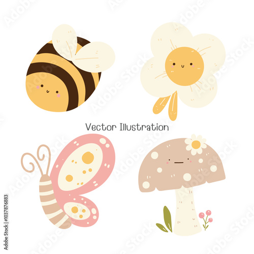 Cute Floral and Cute Farm Character Vector Illustration for Kids and Nature-Themed Designs