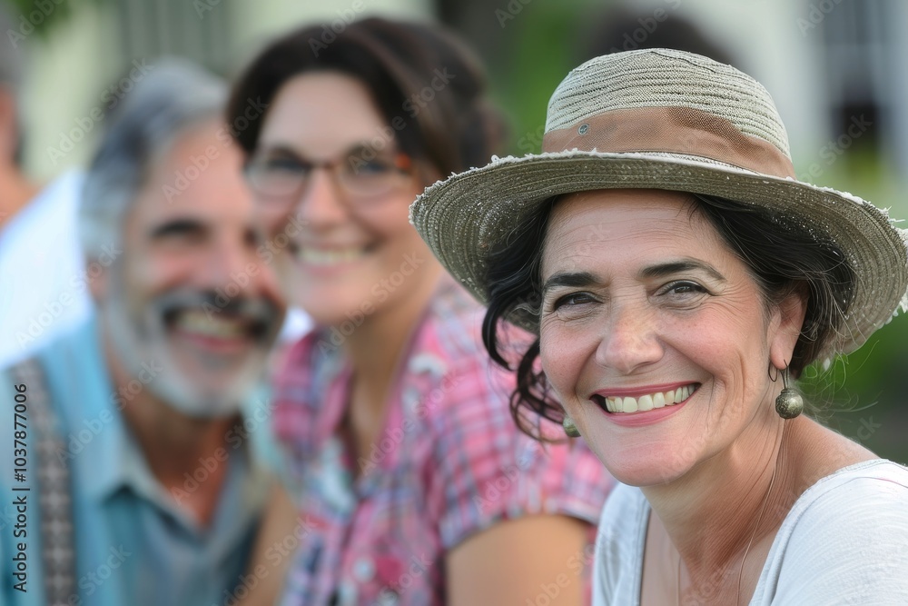 Portrait of a smiling woman with her friends in the background. Portrait of a smiling woman with her friends in the background.