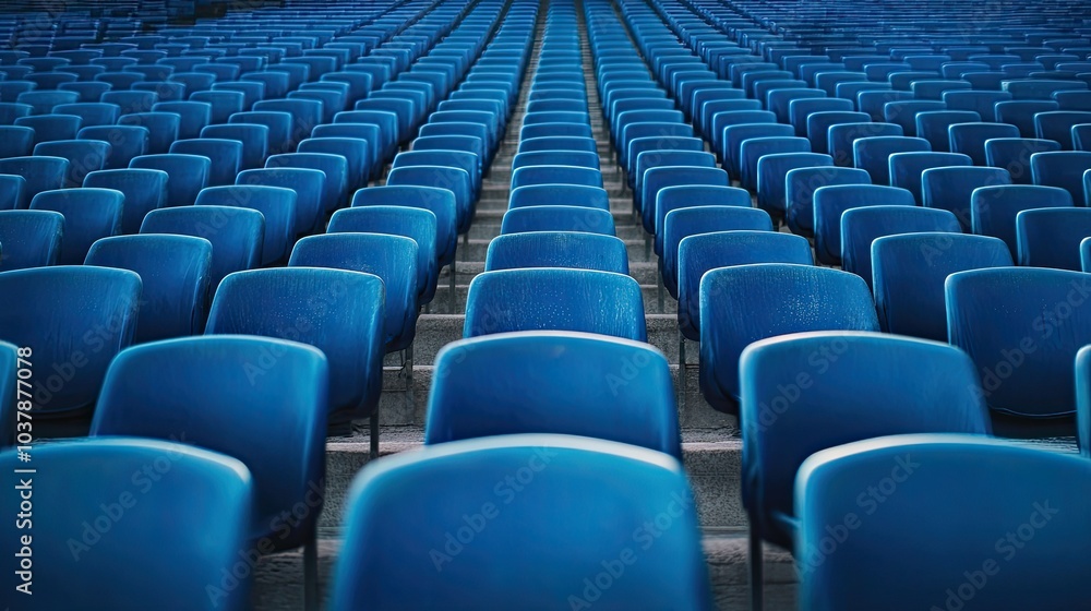 Rows of Empty Blue Chairs in a Large Venue Rows of Empty Blue Chairs in a Large Venue