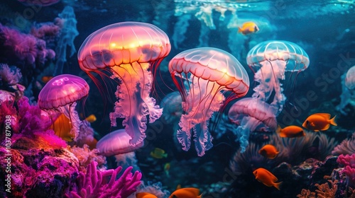 Colorful Jellyfish in Vibrant Underwater Scene