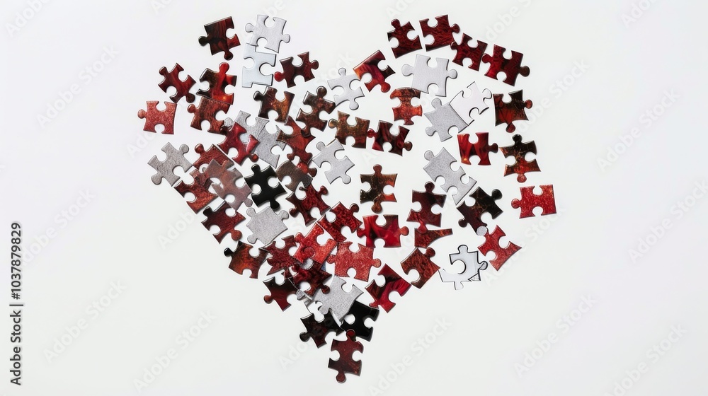 a heart composed of interconnected puzzle pieces, representing the complexity and interconnectedness of human emotions