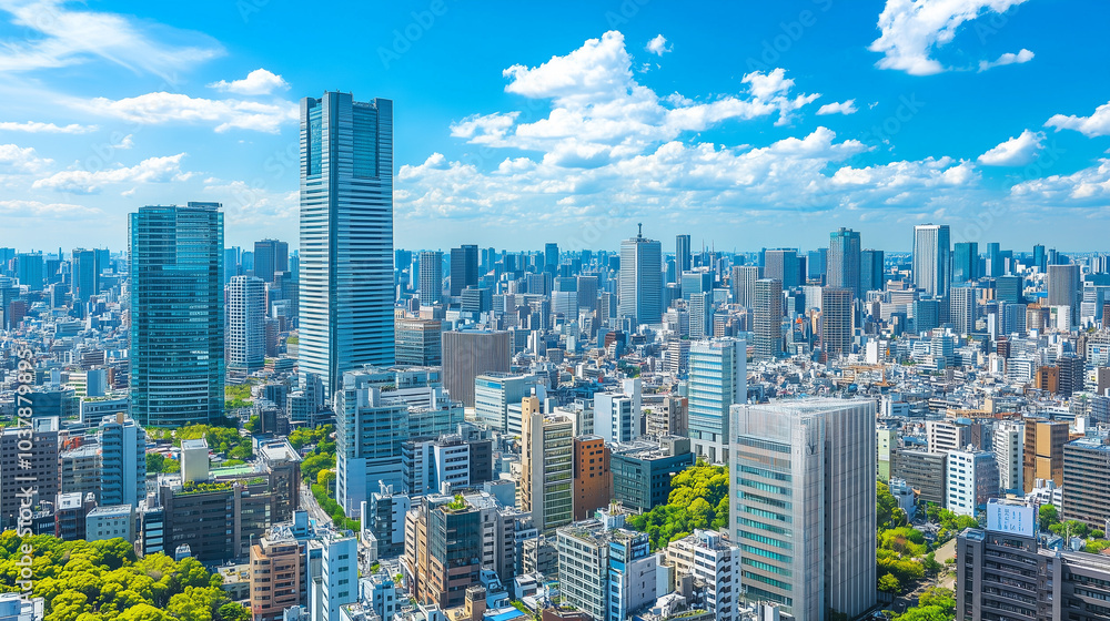Obraz premium City Skyline Under Blue Sky and White Clouds