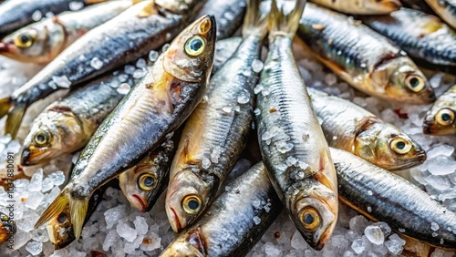 Close-up of salty sardines in a tin can