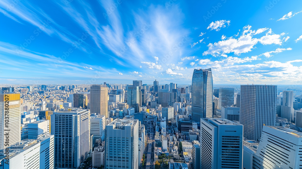 Fototapeta premium City Skyline Under Blue Sky and White Clouds