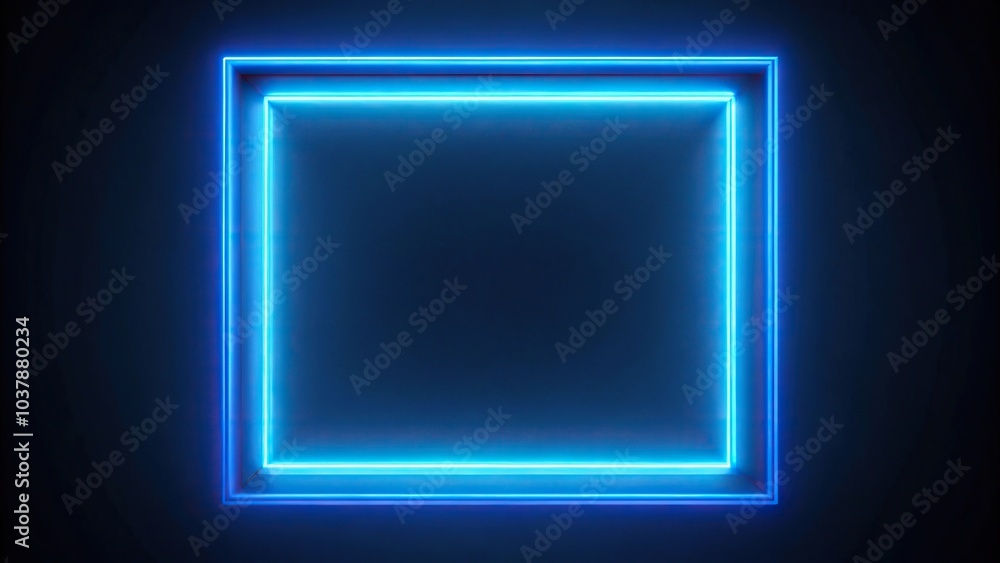 blue neon light picture frame on dark background blue neon light picture frame on dark background
