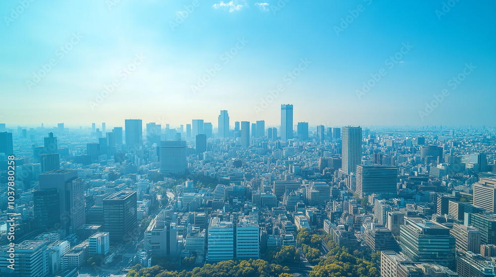 Fototapeta premium City Skyline Under Blue Sky and White Clouds