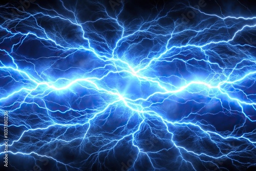 Close-up of seamless horizontal high voltage electricity blue lightning