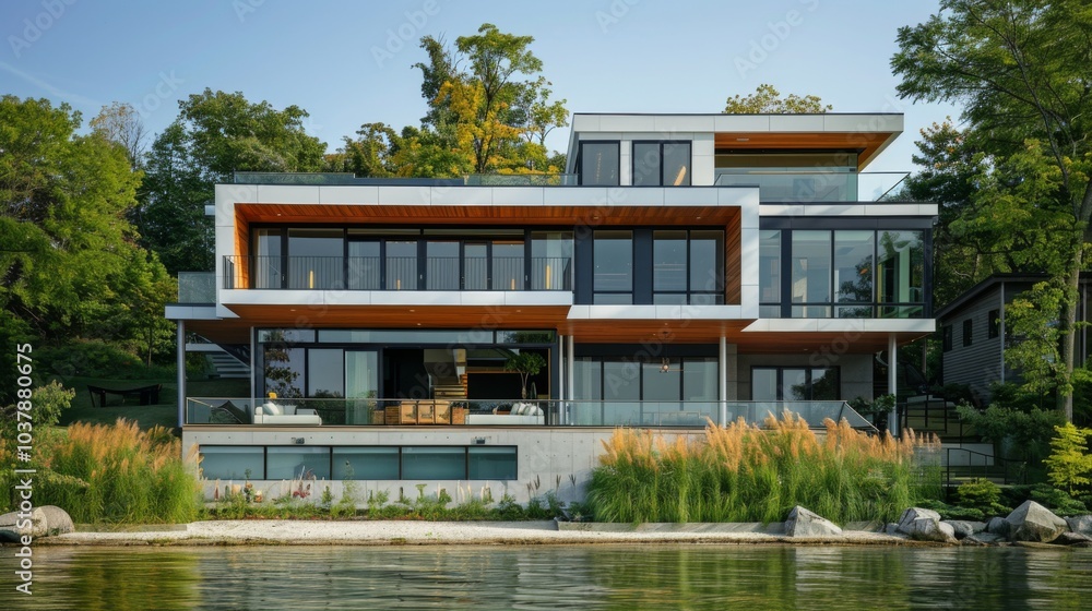 Fototapeta premium Modern Villa with Pool and Tropical Landscaping