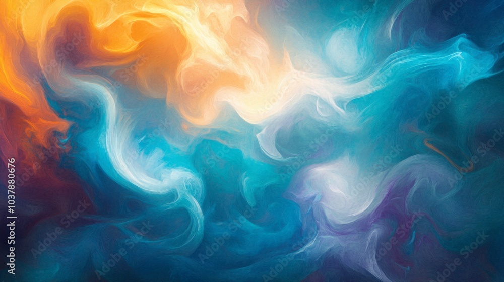Soft gradients intertwine in a mesmerizing display of color, where swirling blue and teal smoke meets bright orange highlights, evoking a sense of depth and modern artistry. Generative AI Soft gradients intertwine in a mesmerizing display of color, where swirling blue and teal smoke meets bright orange highlights, evoking a sense of depth and modern artistry. Generative AI