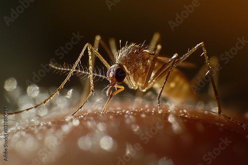 close up of a mosquito biting a human  photo