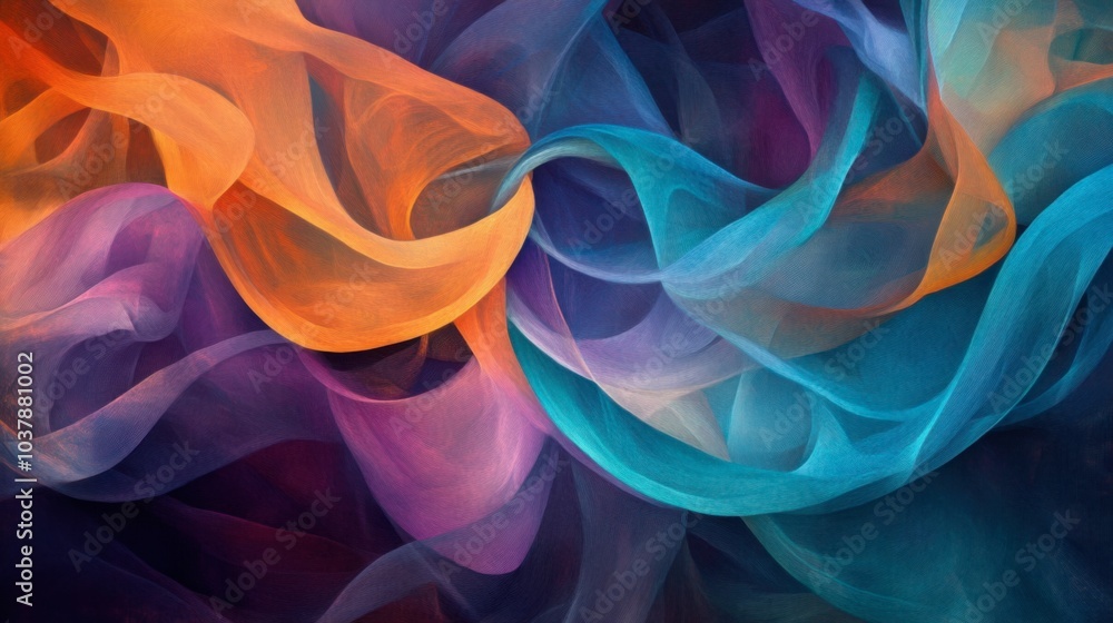 Obraz premium A captivating mix of swirling blue and teal smoke with bright orange highlights fades into darkness, showcasing a mesmerizing glow and depth from expert digital techniques. Generative AI