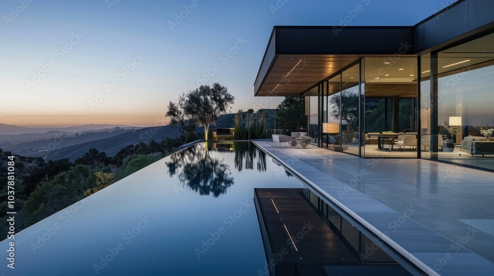 Fototapeta premium Modern House with Infinity Pool and Mountain View