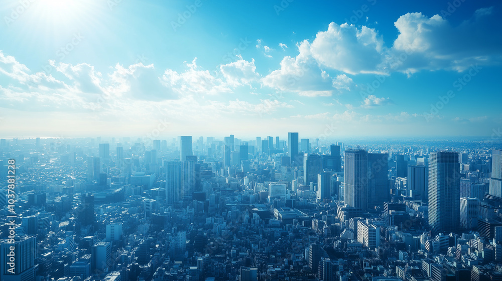 Fototapeta premium City Skyline Under Blue Sky and White Clouds