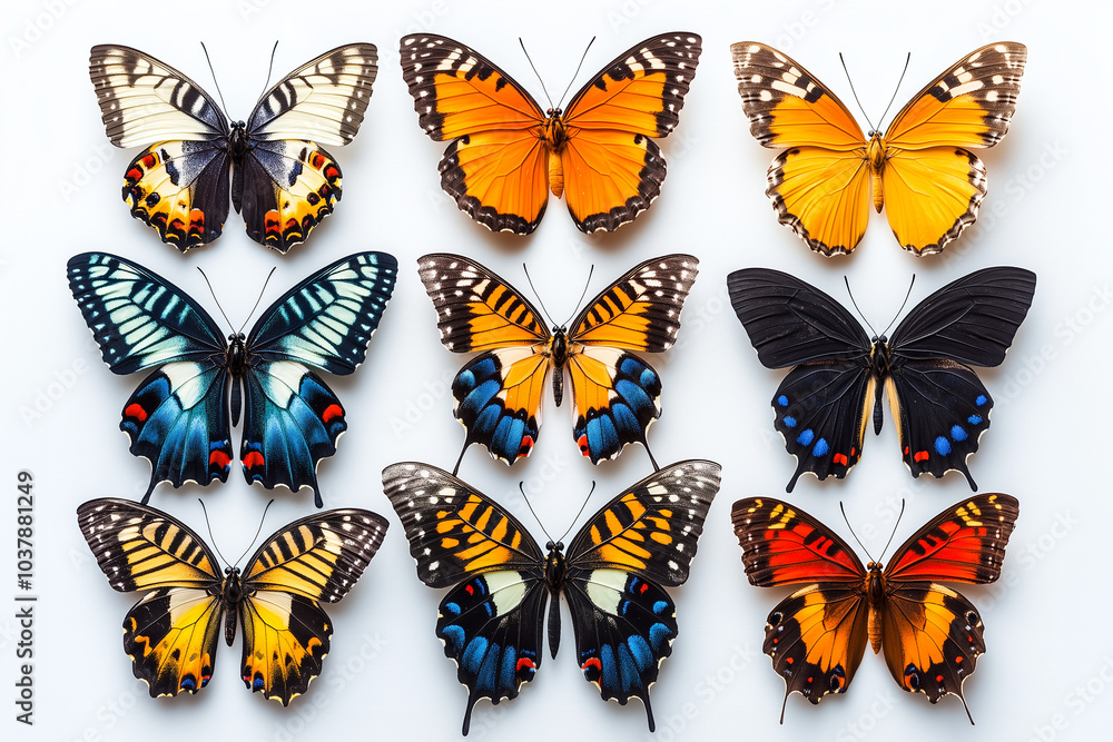 Collection of colorful butterflies isolated on a white background. Collection of colorful butterflies isolated on a white background.