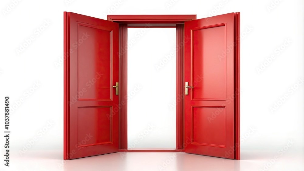 Close-up of open red double door Close-up of open red double door