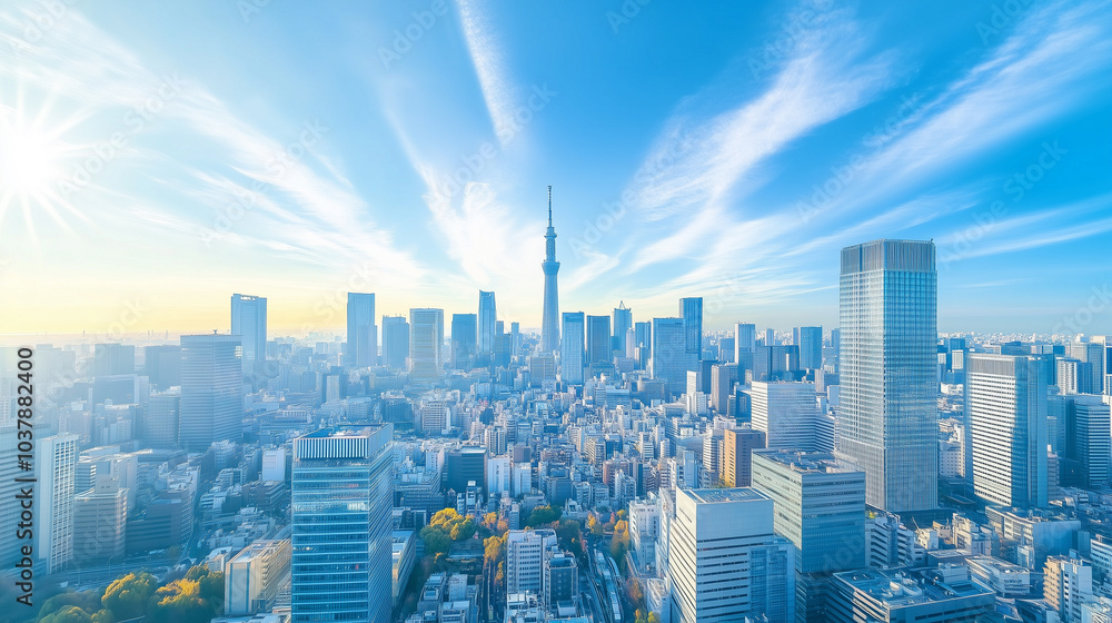 Fototapeta premium City Skyline Under Blue Sky and White Clouds