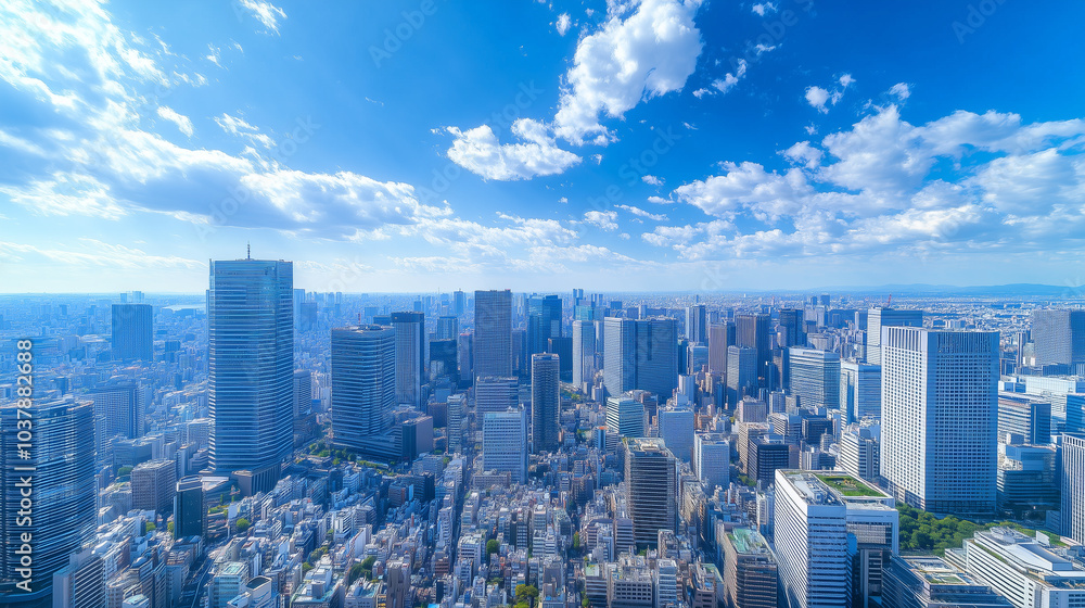 Obraz premium City Skyline Under Blue Sky and White Clouds