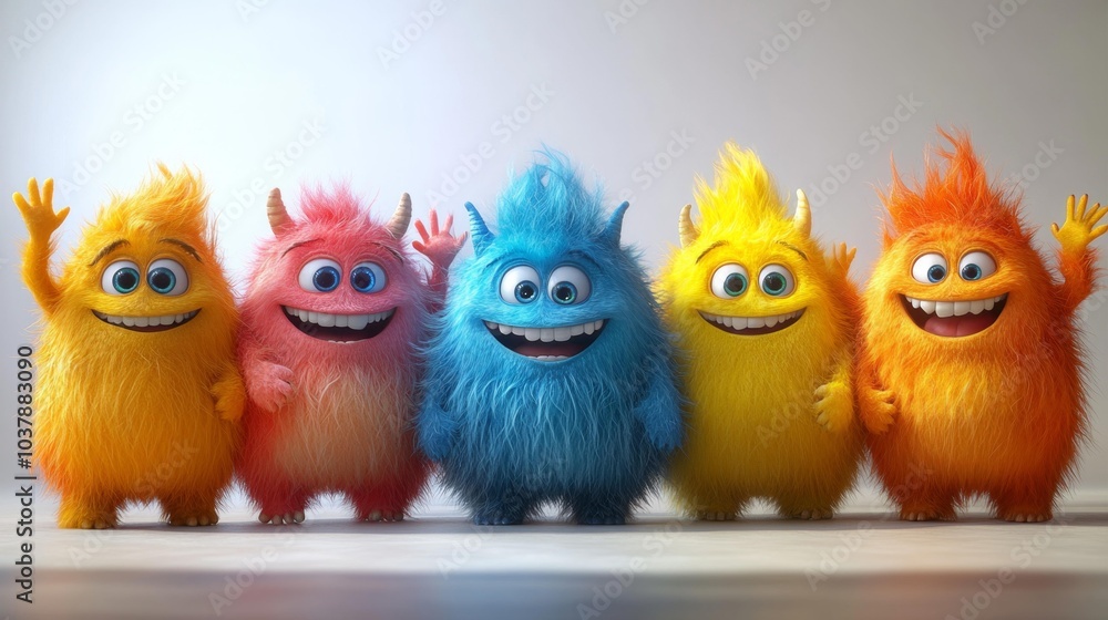 Colorful Cartoon Monsters Waving Happily Bright and Playful Characters. Generative AI Colorful Cartoon Monsters Waving Happily Bright and Playful Characters. Generative AI