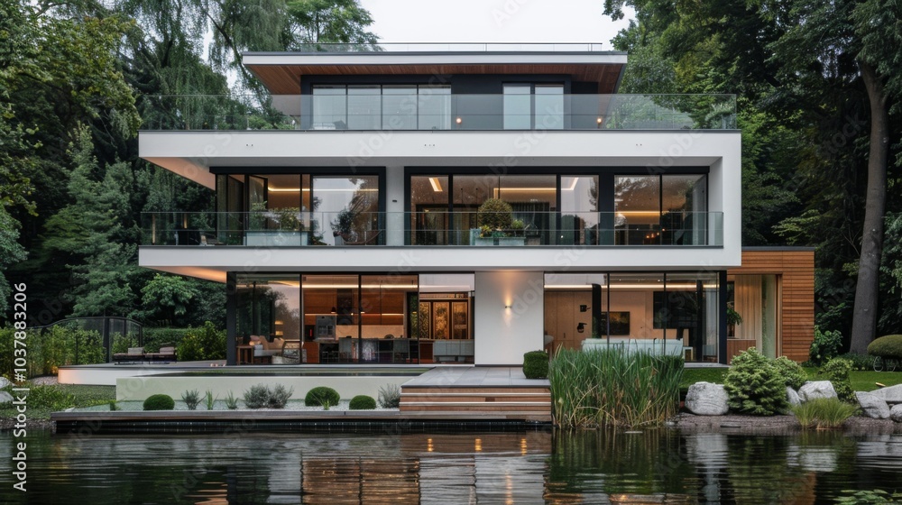 Fototapeta premium Modern Villa with Pool and Tropical Landscaping