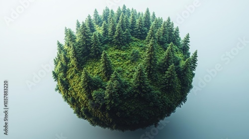 Floating forest globe with lush green trees in an ethereal environment. Generative AI photo