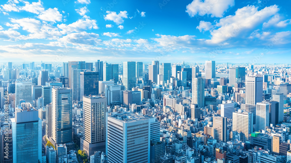Fototapeta premium City Skyline Under Blue Sky and White Clouds