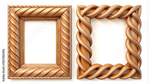 Close-up of twirled wooden frameworks isolated on white background