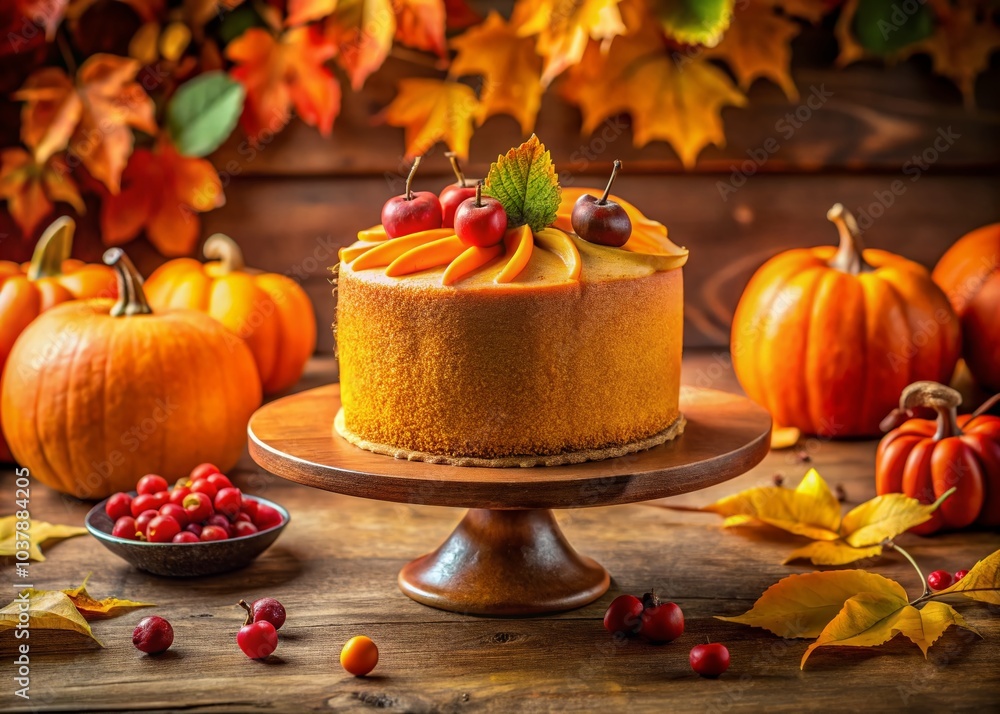 Celebrate autumn with this delightful pumpkin-topped cake, perfect for Thanksgiving festivities, creating a warm and Celebrate autumn with this delightful pumpkin-topped cake, perfect for Thanksgiving festivities, creating a warm and