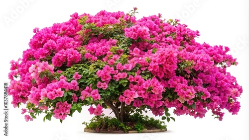 Close-up of vibrant pink Bougainvillea flowers on white background