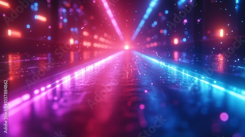 Futuristic Neon Road with Colorful Lights – Cyberpunk Sci-Fi Atmosphere Perfect for Digital Themes. Generative AI