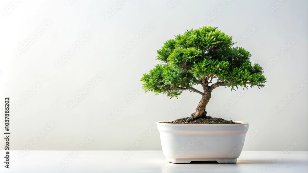 delicate bonsai tree in white pot against plain background delicate bonsai tree in white pot against plain background