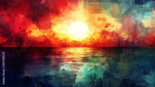 Abstract Sunset Over Water Watercolor Texture and Landscape Design