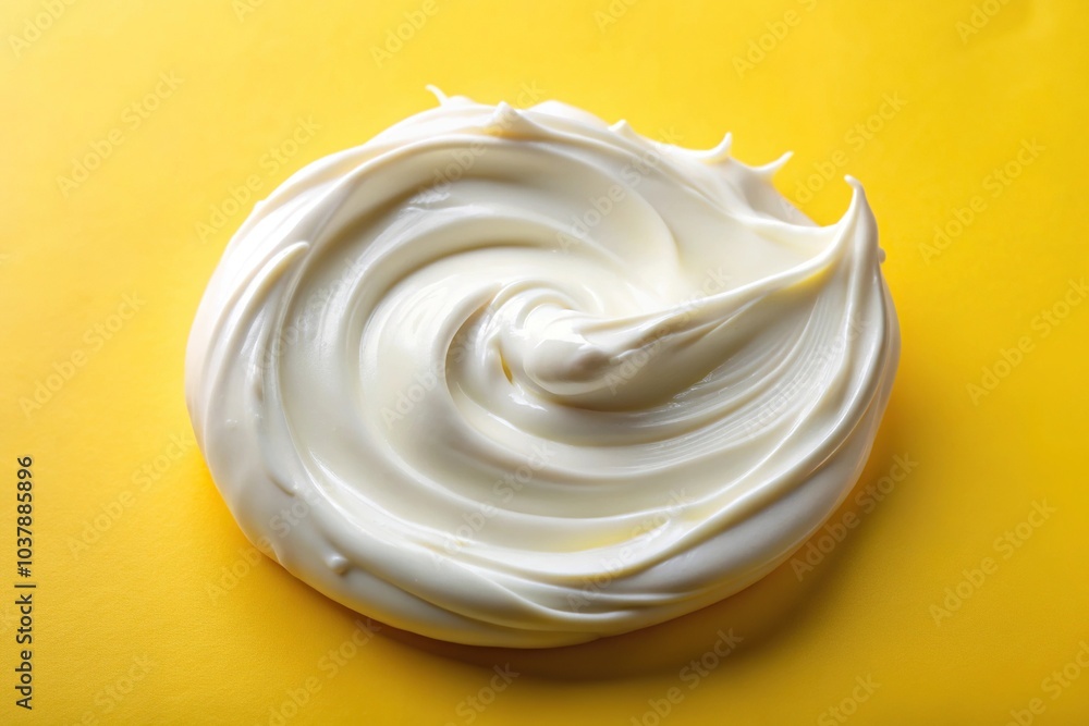 Close-up of white cosmetic lotion smear on yellow surface Close-up of white cosmetic lotion smear on yellow surface