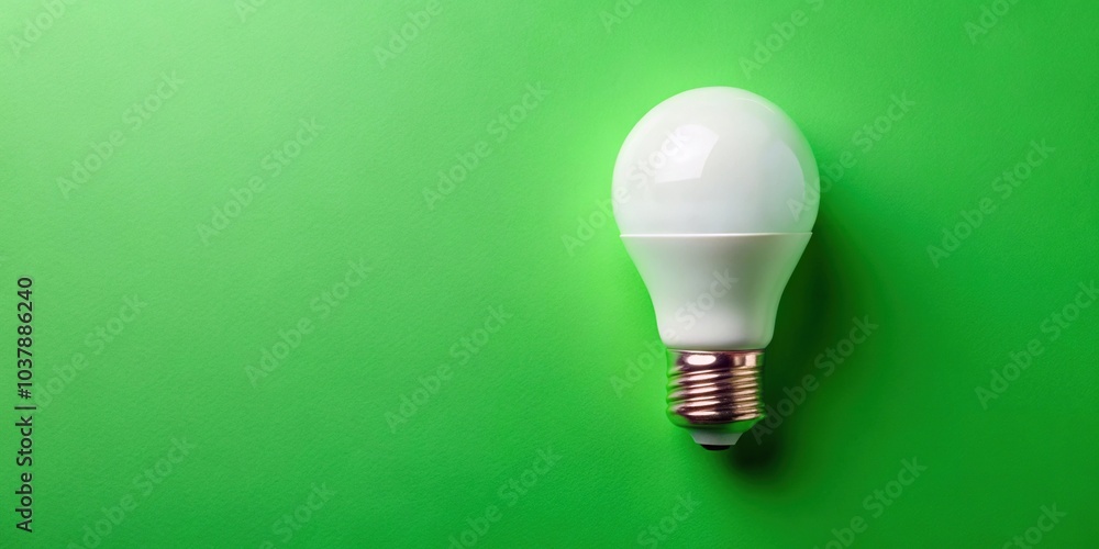 Close-up of white light bulb on bright green background with pastel colors Close-up of white light bulb on bright green background with pastel colors