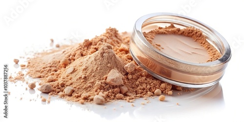 Depth of Field satin smooth antiquating powder crumbled natural powder makeup on white background photo