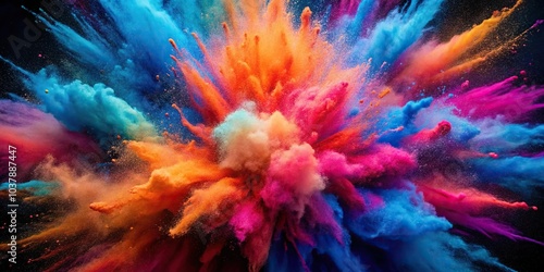 Colorful explosion of pink, blue, and orange powder