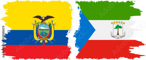 Equatorial Guinea and Ecuador grunge flags connection, vector