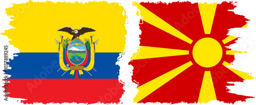 Northern Macedonia and Ecuador grunge flags connection, vector
