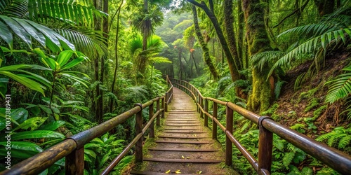 Close-Up pathway in the rainforest on manoa falls trail photo