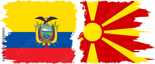 Northern Macedonia and Ecuador grunge flags connection, vector