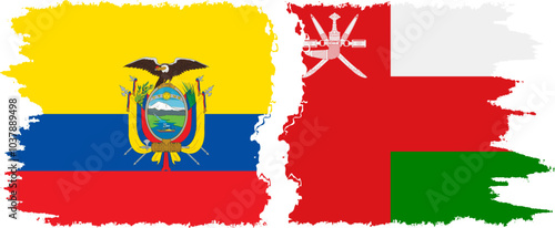 Oman and Ecuador grunge flags connection, vector
