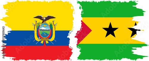 Sao Tome and Principe and Ecuador grunge flags connection, vector