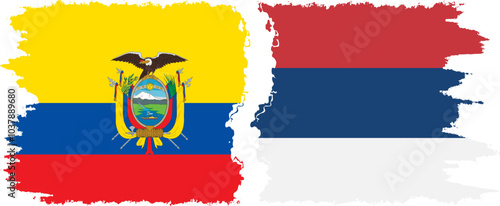 Serbia and Ecuador grunge flags connection, vector photo