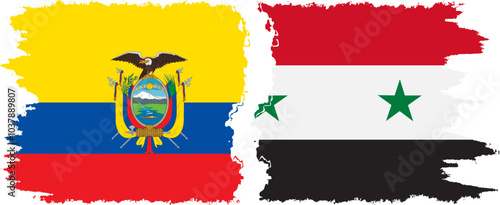 Syria and Ecuador grunge flags connection, vector
