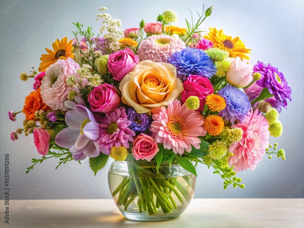 Fototapeta premium Delicate pastel floral bouquet against a clear background, designed for elegance and inspiration. A whimsical touch to